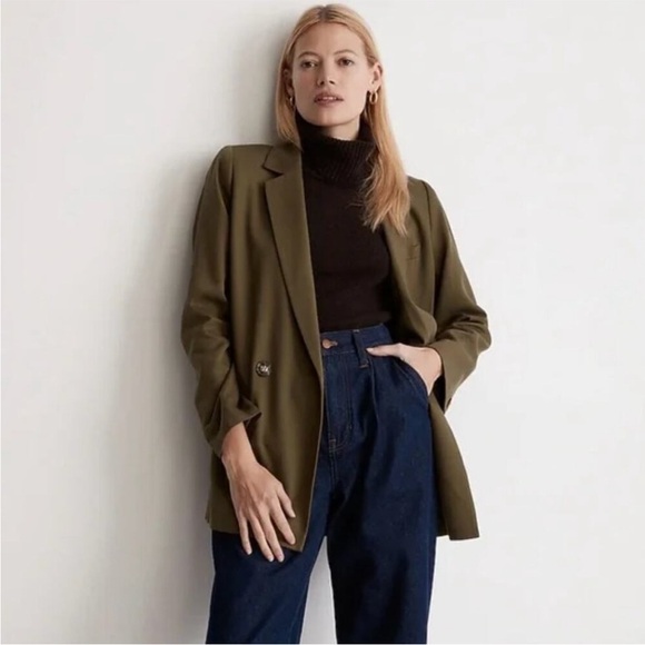 Madewell Drapeweave Caldwell Double Breasted Blazer Green - Picture 1 of 10